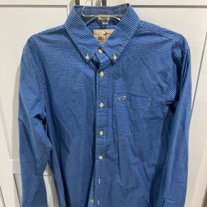 Hollister Men's Blue Gingham Button Down Shirt